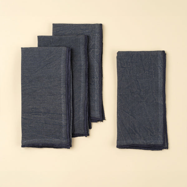 Stonewashed Linen Napkins S/4, Navy Blue