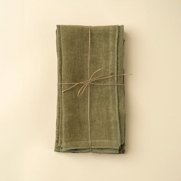 Stonewashed Linen Napkins S/4, Forest Green