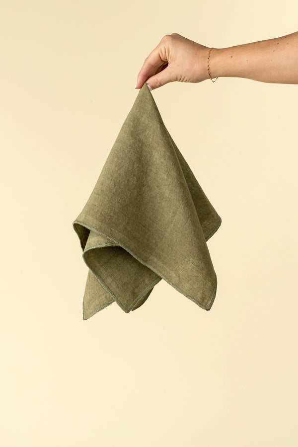 Stonewashed Linen Napkins S/4, Forest Green