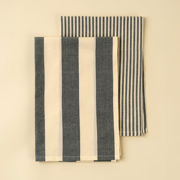 Hampton Stripe Tea Towels S/2, Slate Grey