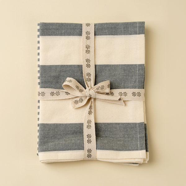 Hampton Stripe Tea Towels S/2, Slate Grey