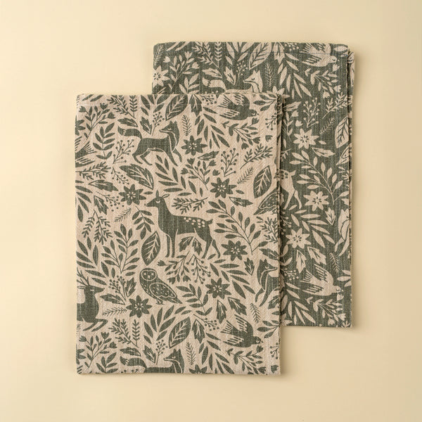 Wildwood Tea Towels S/2, Forest Green