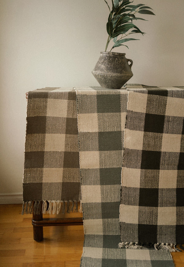 Gingham Table Runner, Fog
