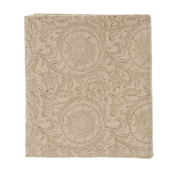 Botanique Block Print Tablecloth, Natural