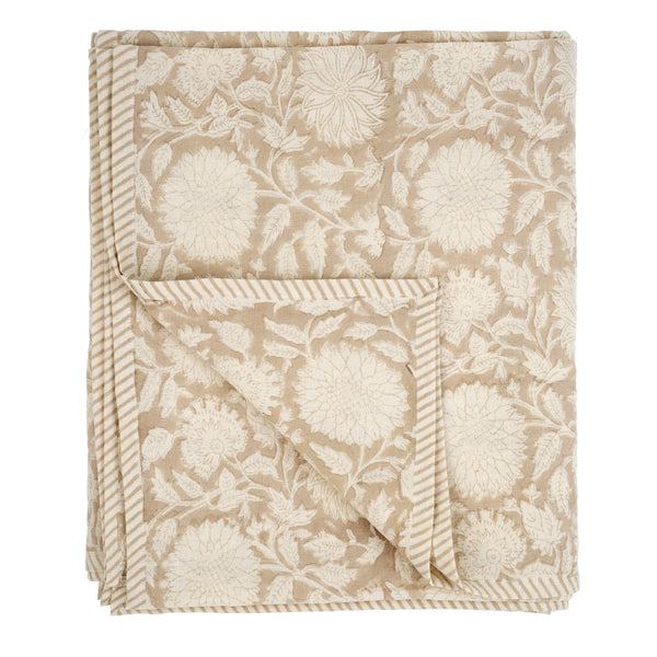 Maeve Block Print Tablecloth Sand