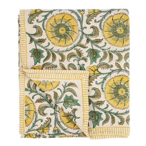 Botanique Block Print Tablecloth Green