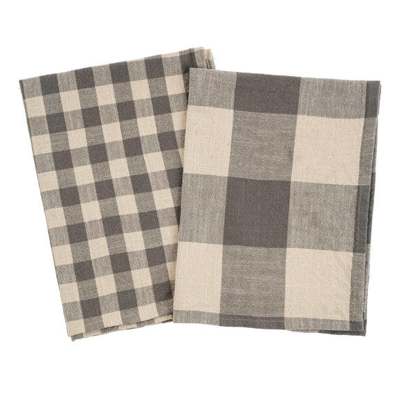 Gingham Check Tea Towels S/2, Grey