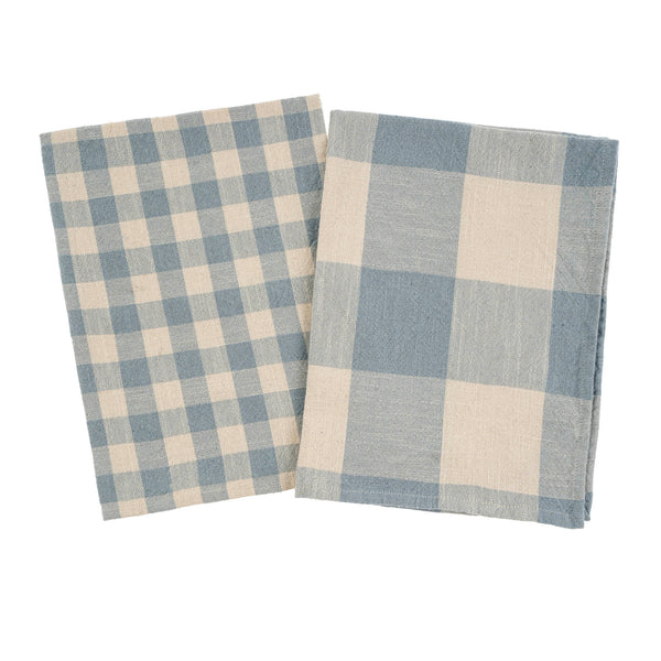 Gingham Check Tea Towels S/2, Sky Blue