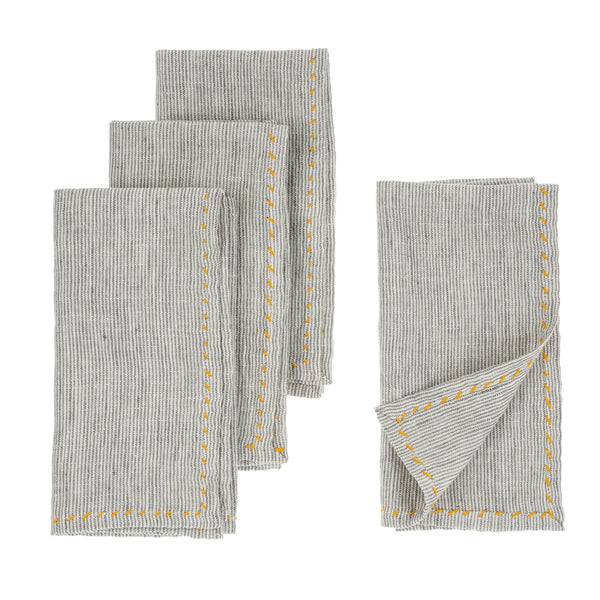 Linen Pinstripe Napkins S/4 Grey