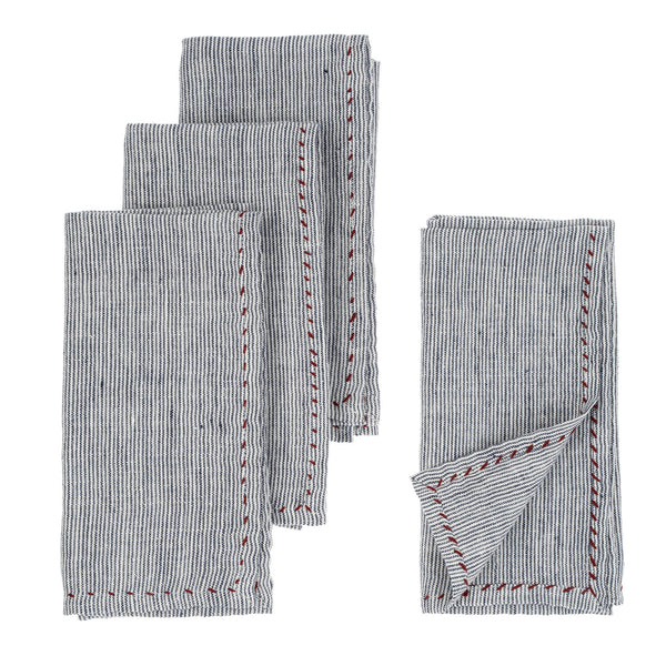 Linen Pinstripe Napkins S/4 Blue