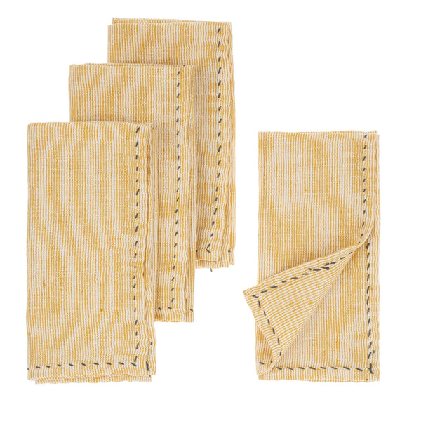 Linen Pinstripe Napkins S/4 Yellow