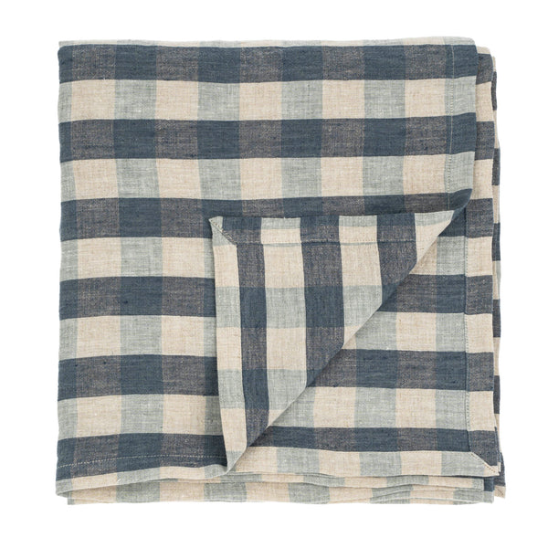 Linen Gingham Tablecloth Blue