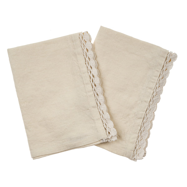 Isla Lace Tea Towels S/2, White Lace