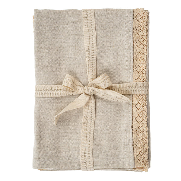 Milla Lace Tea Towels S/2, Linen Grey