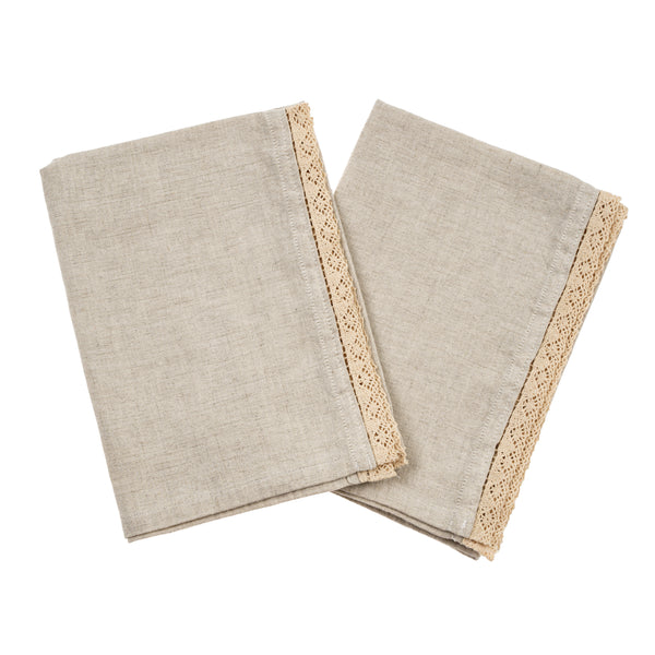 Milla Lace Tea Towels S/2, Linen Grey