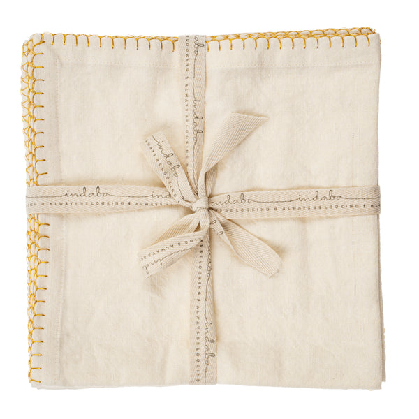 Gold Blanket Stitch Napkins S/4, Off-White