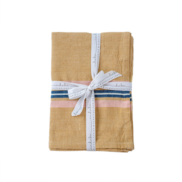 Madeira Stripe Tea Towels S/2, Ochre/Pink