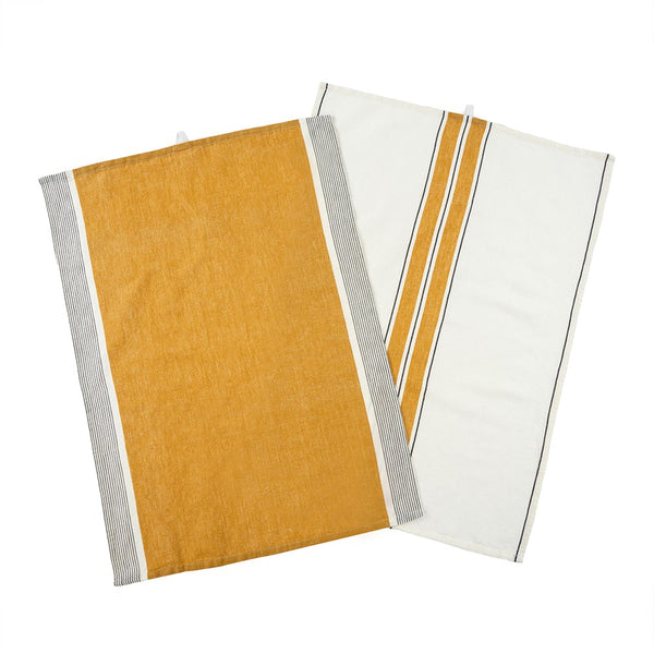 French Stripe Linen Tea Towels S/2, Yellow