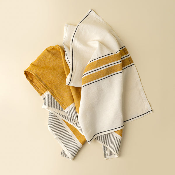 French Stripe Linen Tea Towels S/2, Yellow