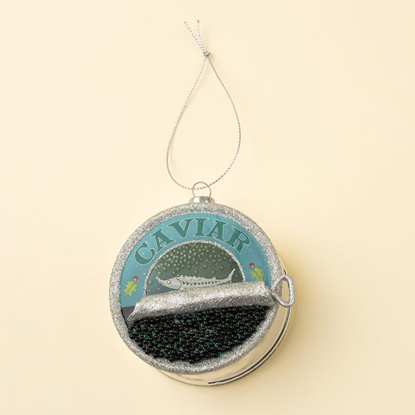 Caviar Glass Holiday Ornament, Silver Glitter