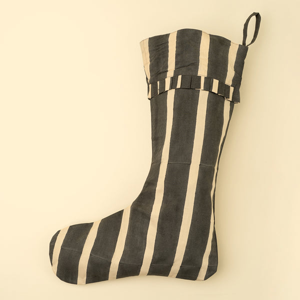 Block Print Stripe Stocking, Charcoal