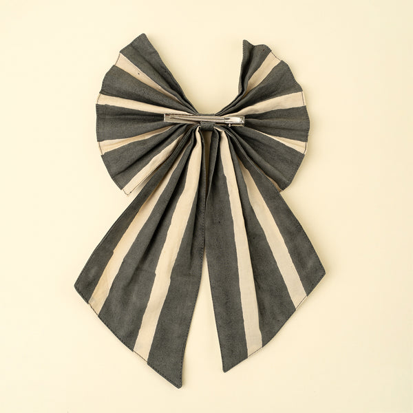 Block Print Stripe Bow Clip, Charcoal