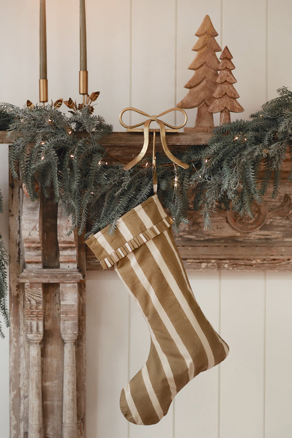 Block Print Stripe Stocking, Olive