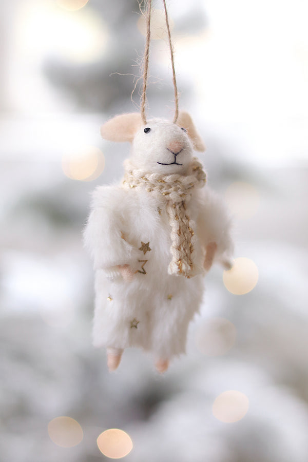 Winter White Wendy Mouse Holiday Ornament