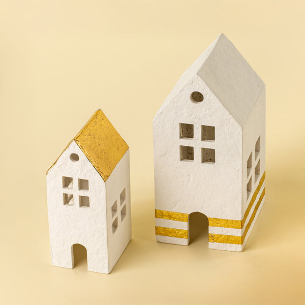 Winter Village Paper Mache Houses S/2