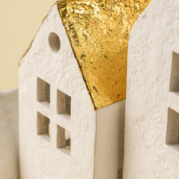 Winter Village Paper Mache Houses S/2