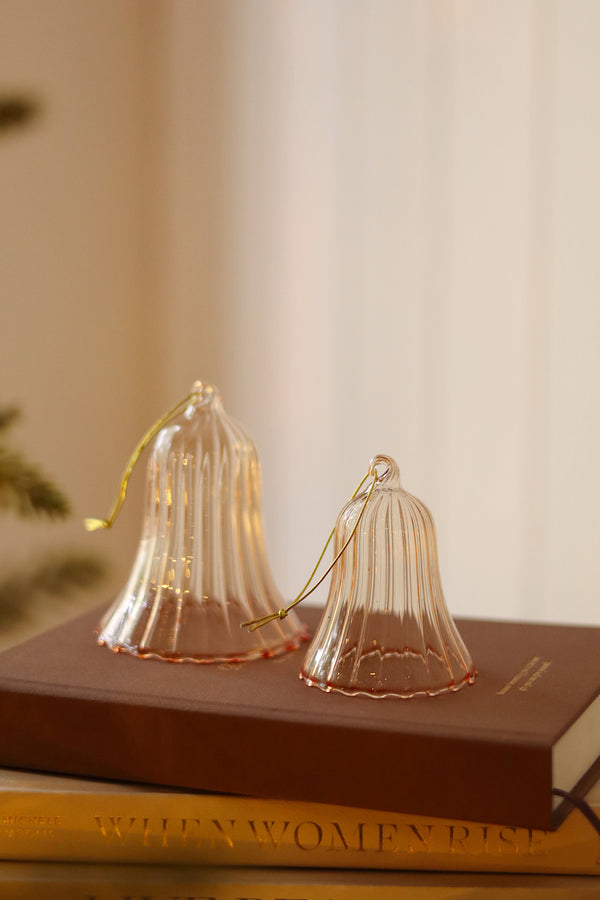 Blush Bell Glass Holiday Ornament L