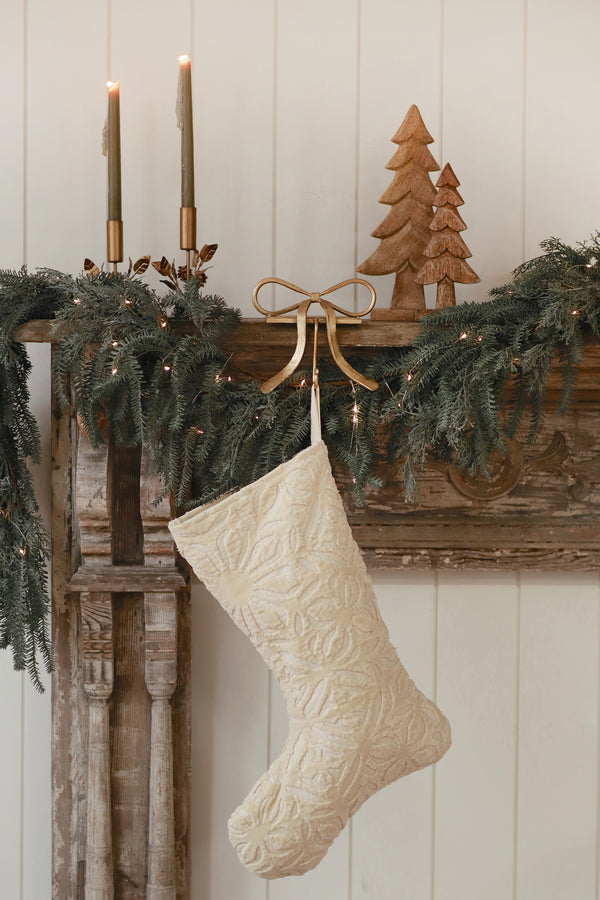 Velvet Cutwork Stocking, Ivory
