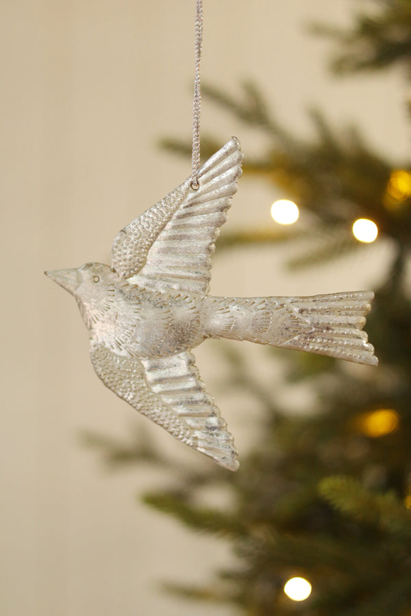 Silver Songbird Holiday Ornament