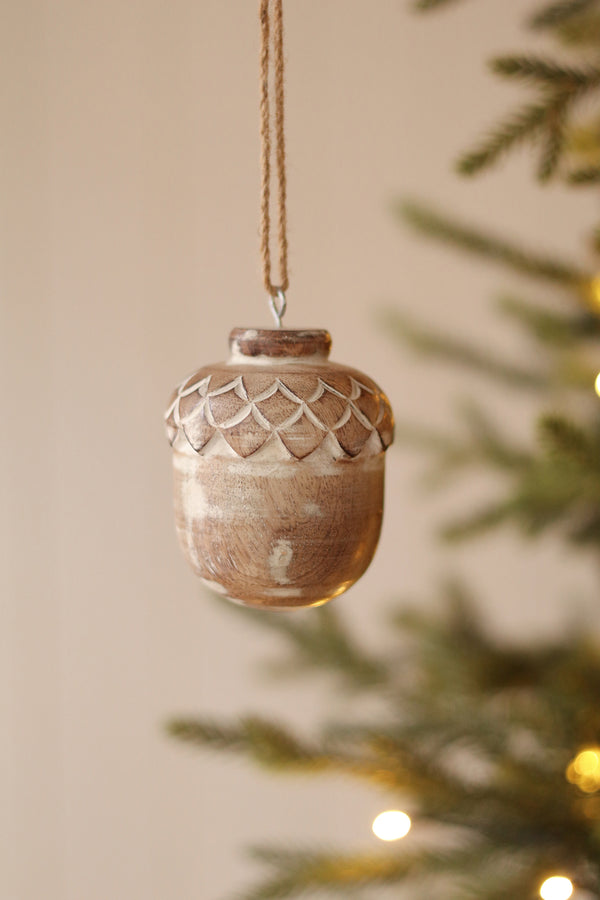 Wooden Acorn Holiday Ornament