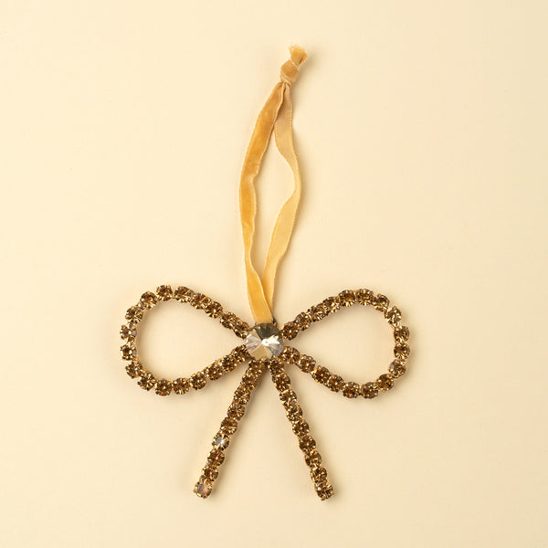 Crystal Bow Holiday Ornament, Bronze