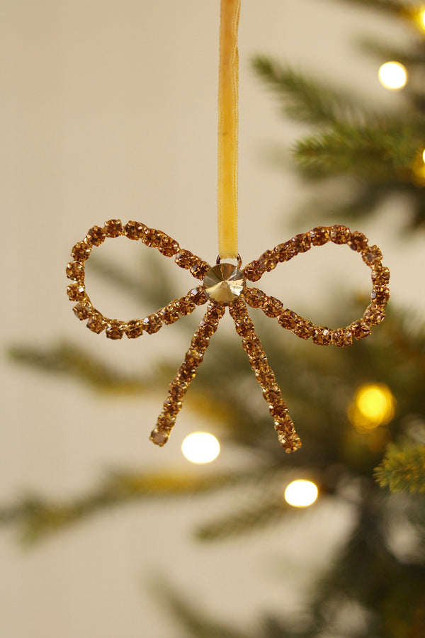 Crystal Bow Holiday Ornament, Bronze