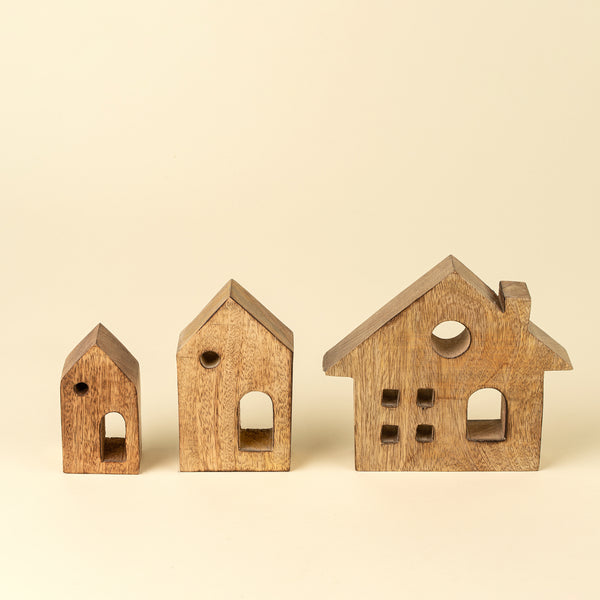 Woodland Village Carved Houses S/3, Natural