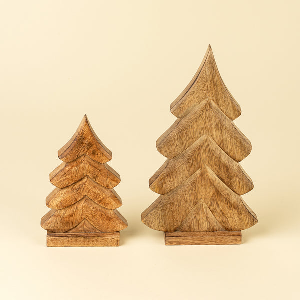 Woodland Pine Carved Trees S/2