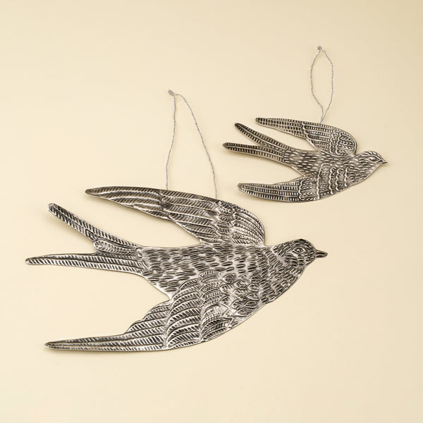 Dove Milagro Holiday Ornament L, Antique Silver