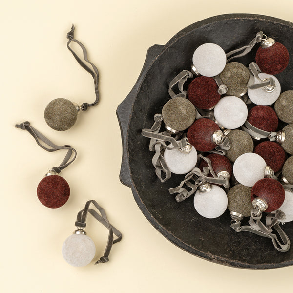 1.5" Velvet Holiday Baubles S/24, Burgundy/White/Dark Green