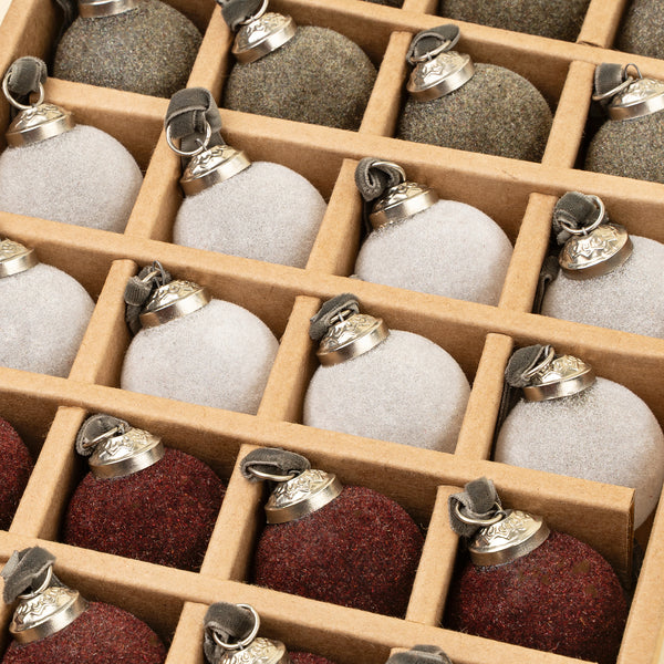 1.5" Velvet Holiday Baubles S/24, Burgundy/White/Dark Green