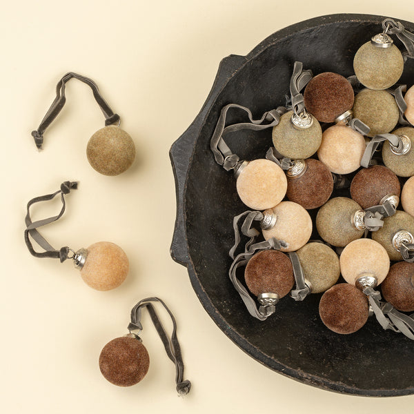1.5" Velvet Holiday Baubles S/24, Olive/Gold/Brown