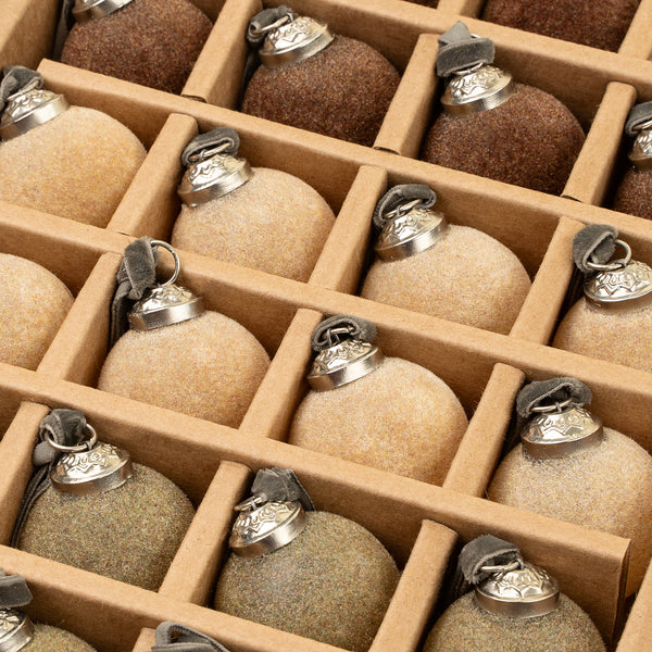 1.5" Velvet Holiday Baubles S/24, Olive/Gold/Brown