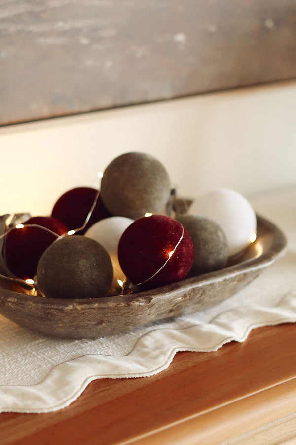 3" Velvet Holiday Baubles S/9, Burgundy/White/Dark Green
