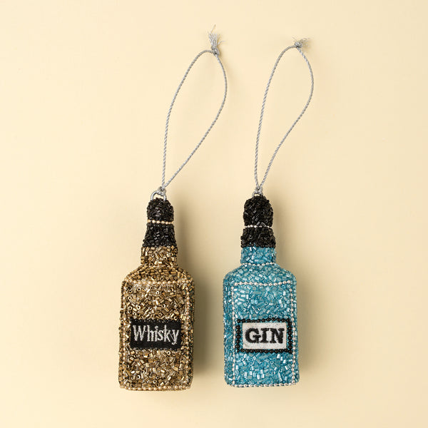 Whisky Bottle Beaded Holiday Ornament