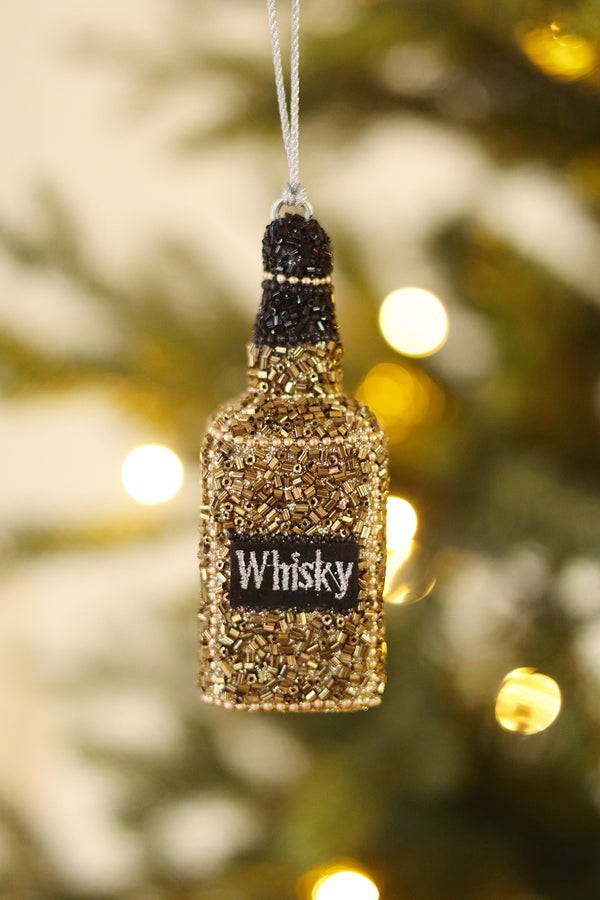Whisky Bottle Beaded Holiday Ornament
