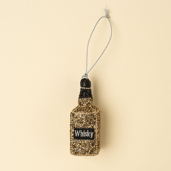 Whisky Bottle Beaded Holiday Ornament