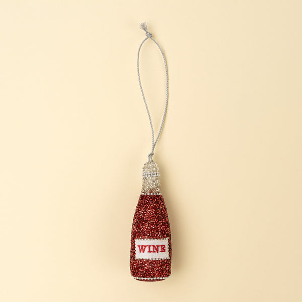 Red Wine Bottle Beaded Holiday Ornament