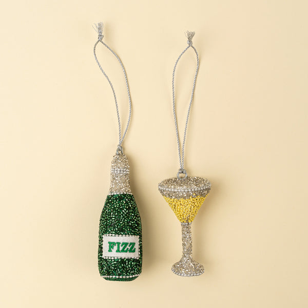 Champagne Bottle Beaded Holiday Ornament