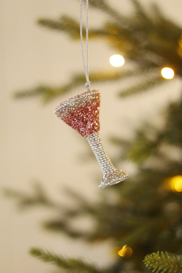 Rose Glass Beaded Holiday Ornament